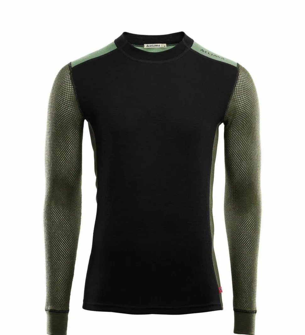Aclima Men's WoolNet Hybrid Crew Neck Jet Black/Olive Night/Dill