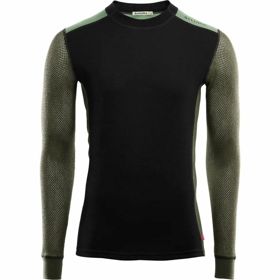 Aclima Men's WoolNet Hybrid Crew Neck Jet Black/Olive Night/Dill