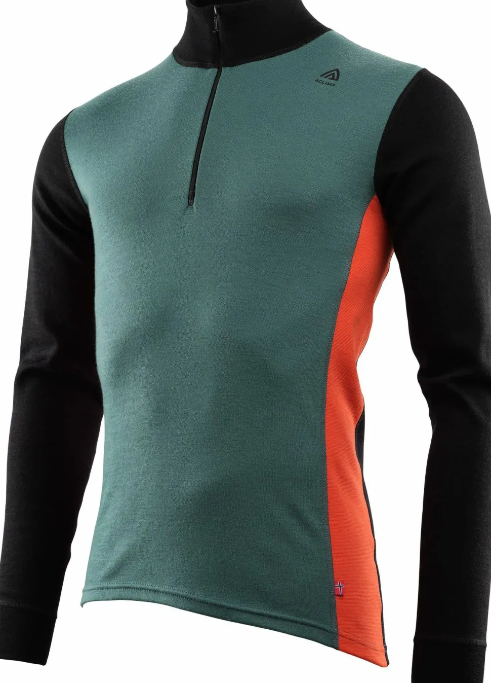 Aclima WarmWool Mock Neck with Zip Man Jet Black/North Atlantic/Red Clay