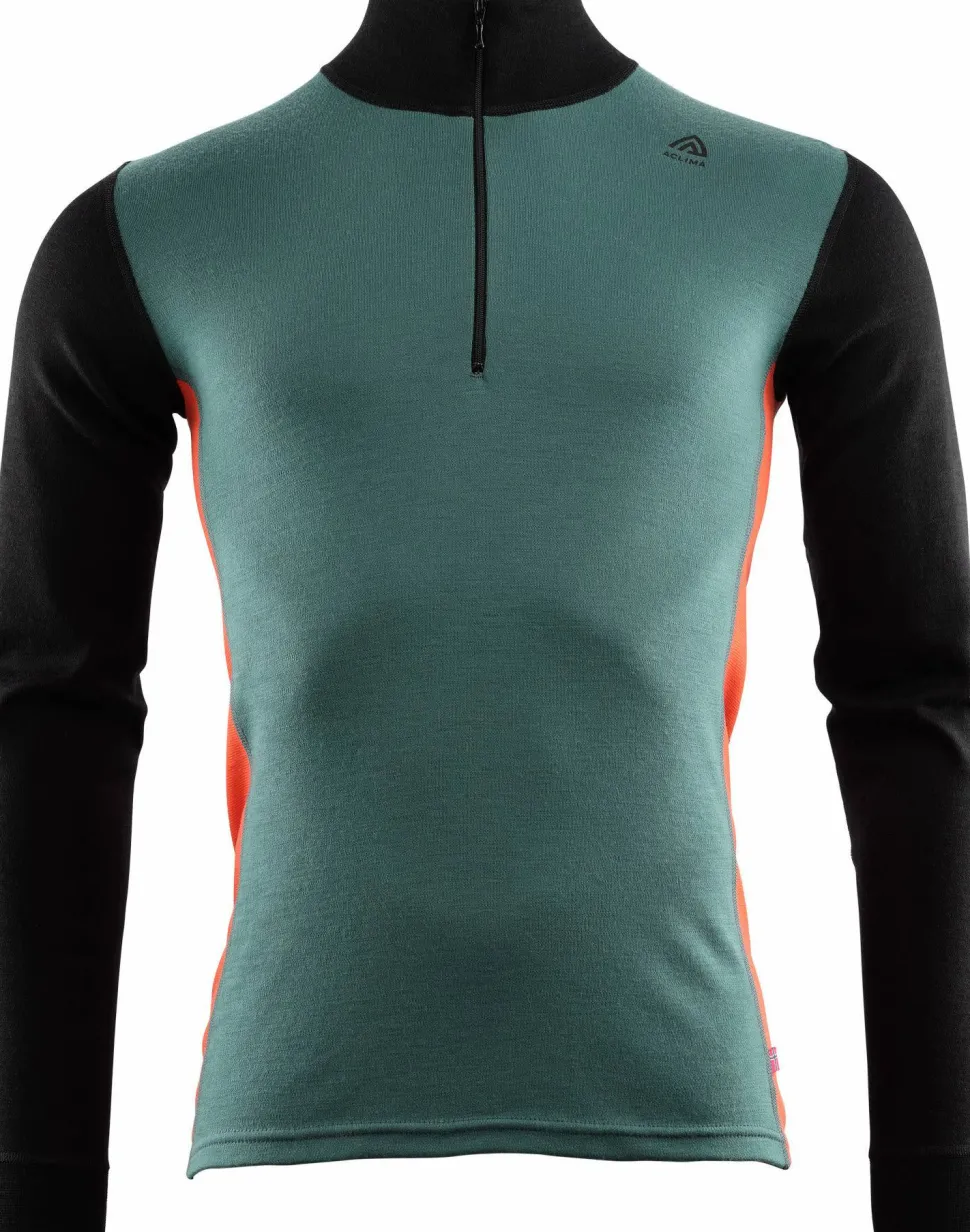 Aclima WarmWool Mock Neck with Zip Man Jet Black/North Atlantic/Red Clay