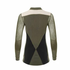 Aclima Women's WoolNet Hybrid Crew Neck Jet Black/Olive Night/Beige Melange