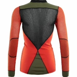 Aclima Women's WoolNet Hybrid Crew Neck Jet Black/Poinciana/Capulet Olive