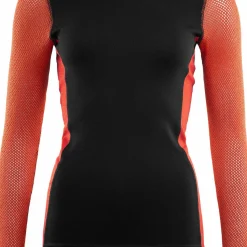Aclima Women's WoolNet Hybrid Crew Neck Jet Black/Poinciana/Capulet Olive