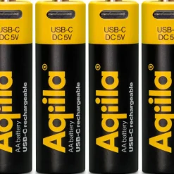 Aqiila USB-C Rechargeable AA Battery (1,5V / 2000mAh) 4-pack Black