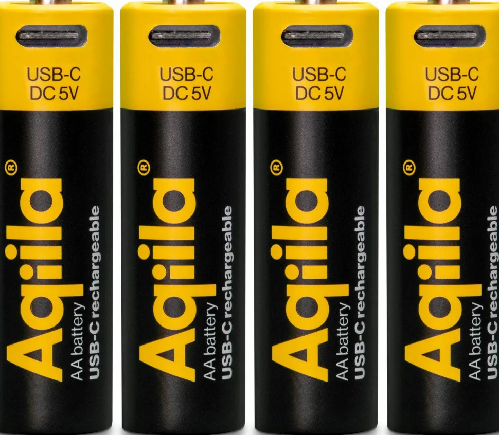 Aqiila USB-C Rechargeable AA Battery (1,5V / 2000mAh) 4-pack Black