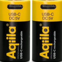 Aqiila USB-C Rechargeable CR123A Battery (3V / 750mAh) 2-pack Black