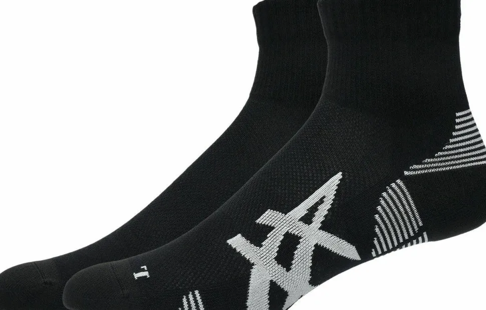 Asics 2 Pack Cushioned Run Quarter Sock Performance Black/Performance Black