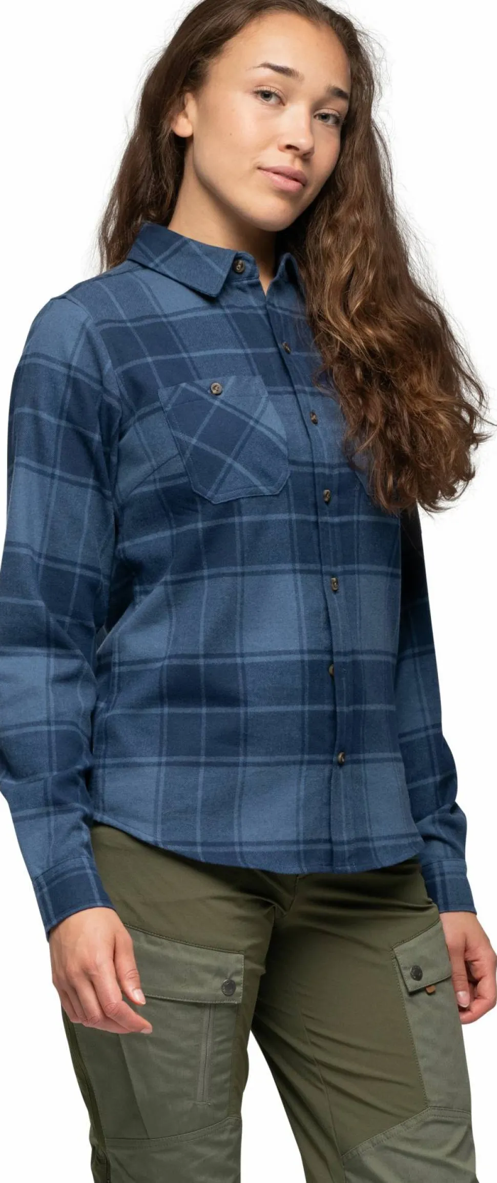 Bergans Women's Nordmarka Flannel Shirt Granite Blue/navy Blue Check
