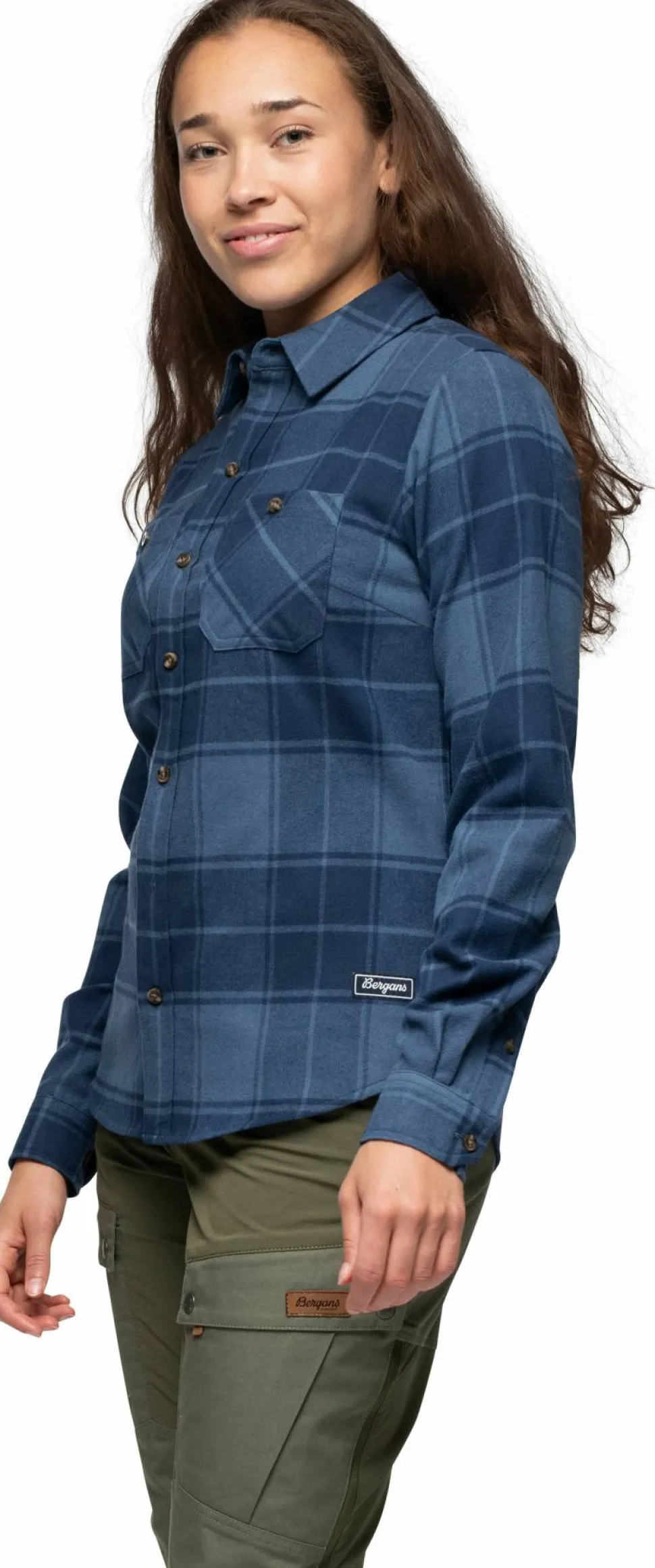 Bergans Women's Nordmarka Flannel Shirt Granite Blue/navy Blue Check