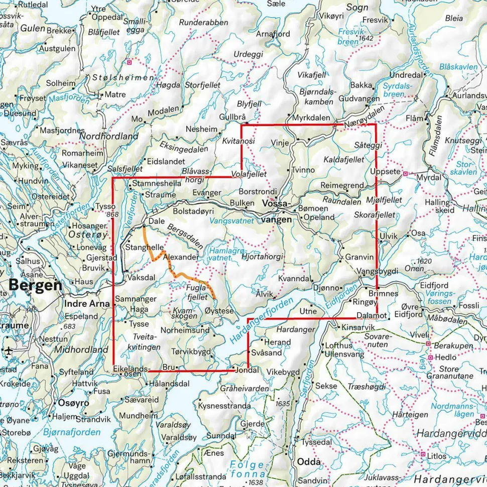 Calazo förlag Bergsdalen & Voss 1:50 000 Hiking map