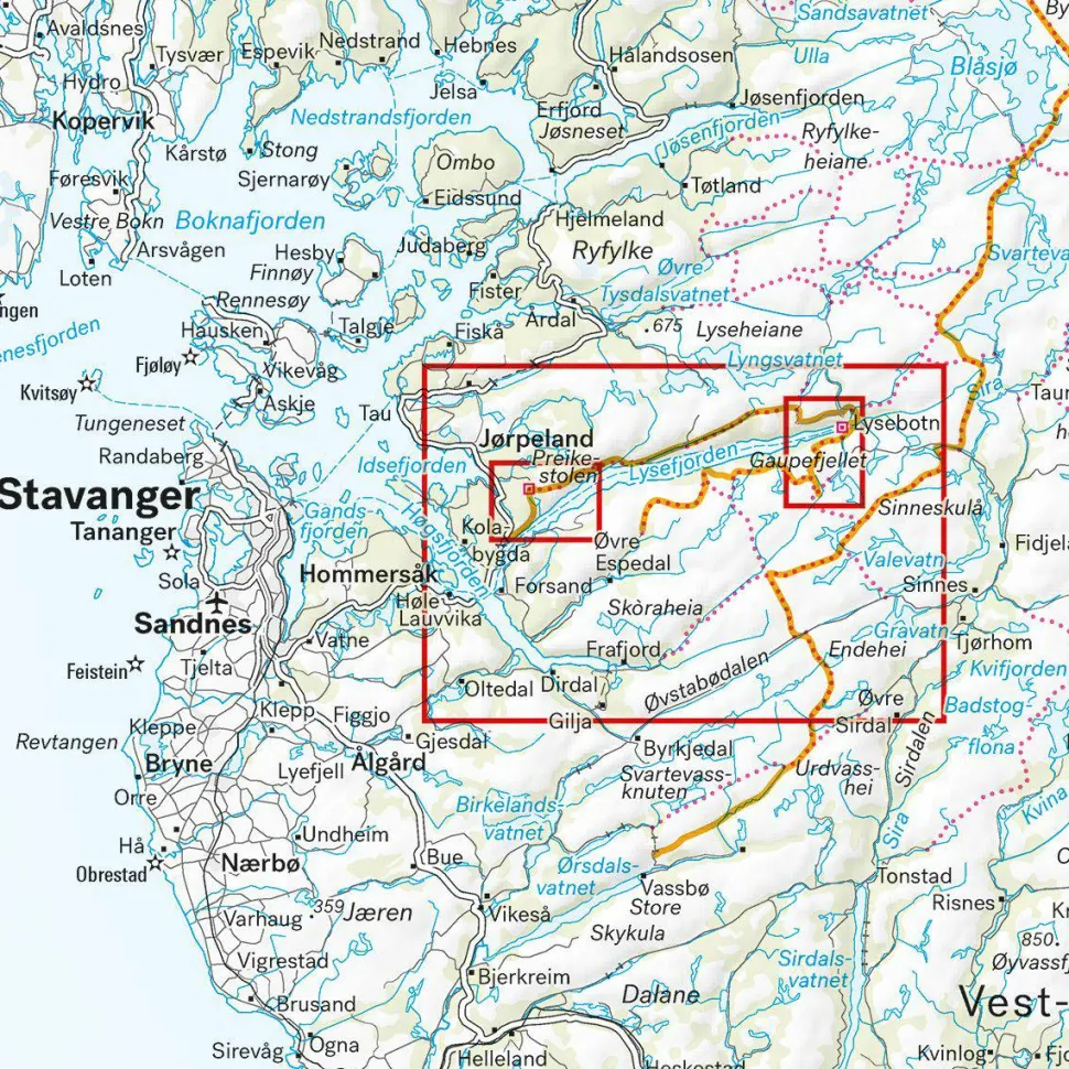 Calazo förlag Lysefjorden, Preikestolen & Kjerag 1:50 000 Hiking map
