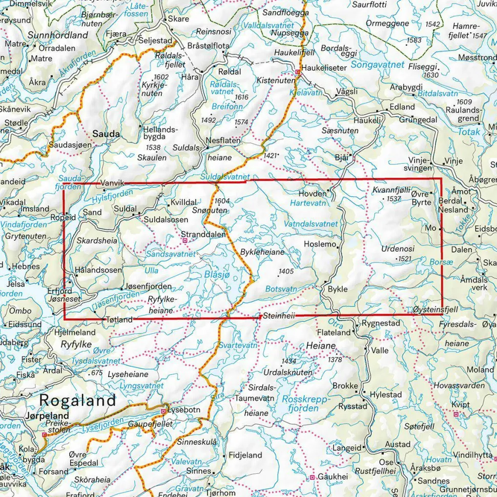 Calazo förlag Suldalsheiane Bykleheiane & Hovden 1:50 000 Hiking map