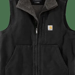 Carhartt Men's Washed Duck Lined Mock Neck Vest Black