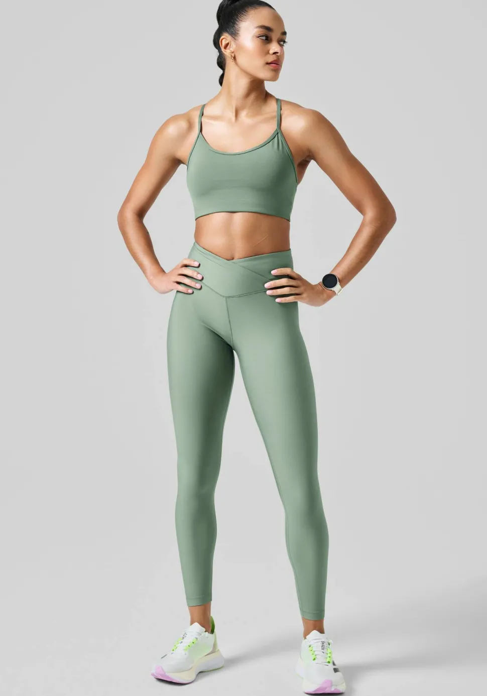 Casall Women's Overlap High Waist Tights Dusty Green
