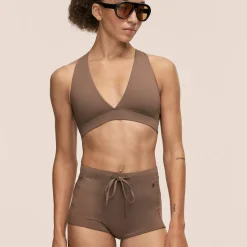 Casall Women's V-Neck Crossback Bikini Top Warm Khaki