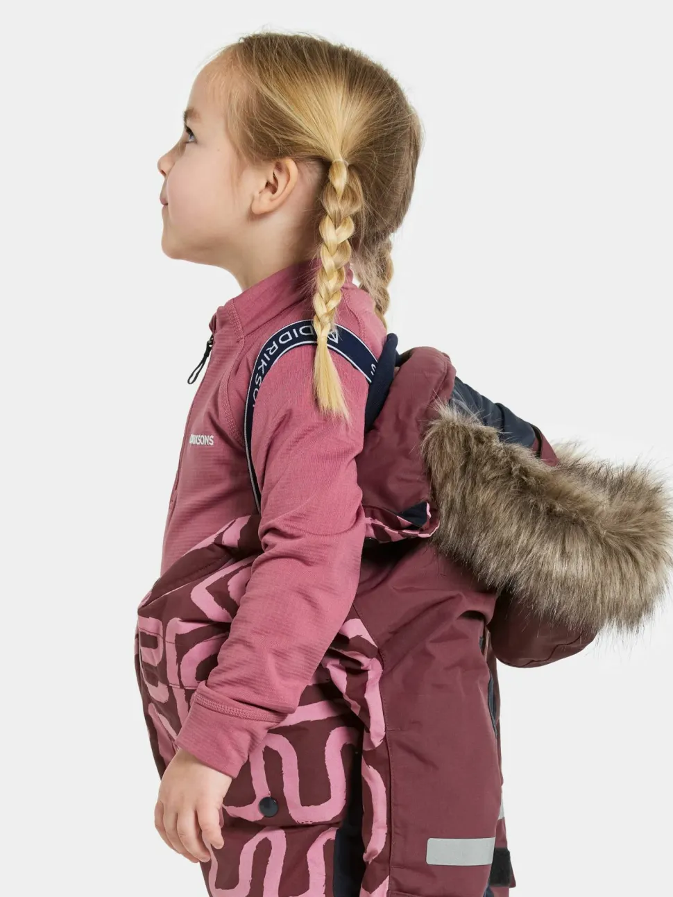 Didriksons Kids' Bjärven Printed Coverall 2 Path S Pink