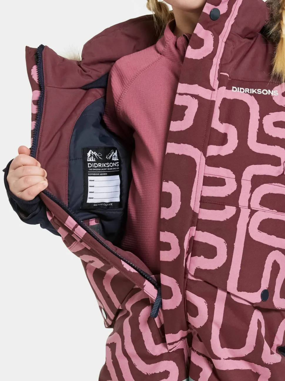 Didriksons Kids' Bjärven Printed Coverall 2 Path S Pink