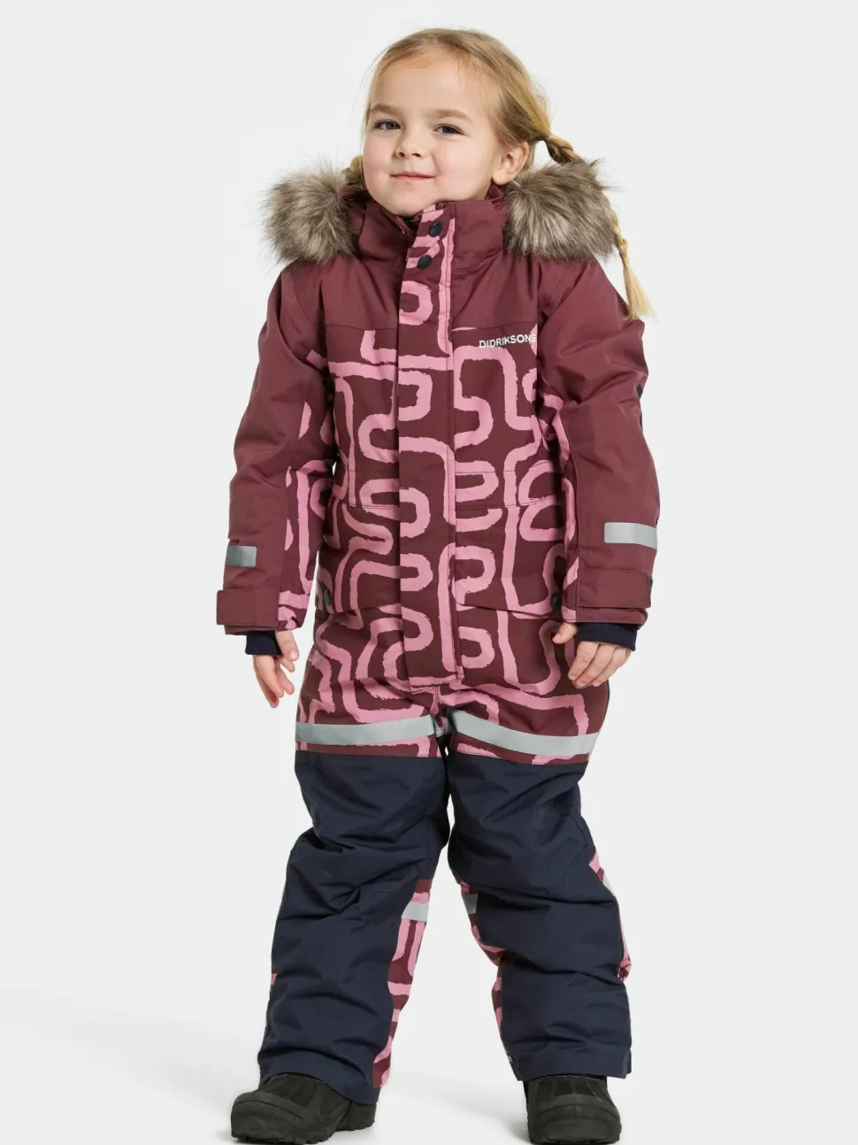 Didriksons Kids' Bjärven Printed Coverall 2 Path S Pink