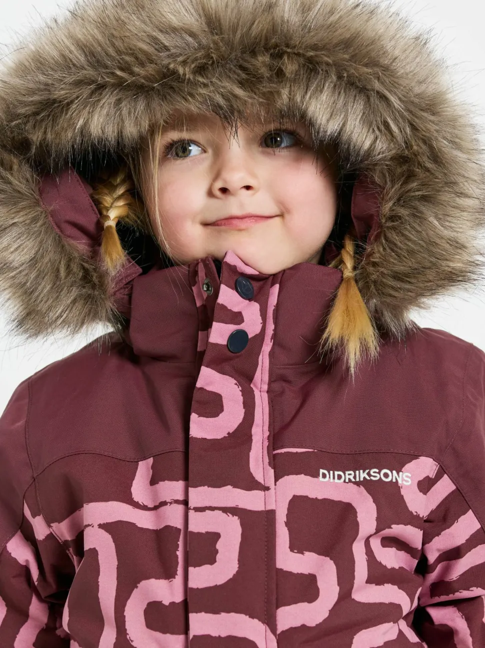 Didriksons Kids' Bjärven Printed Coverall 2 Path S Pink