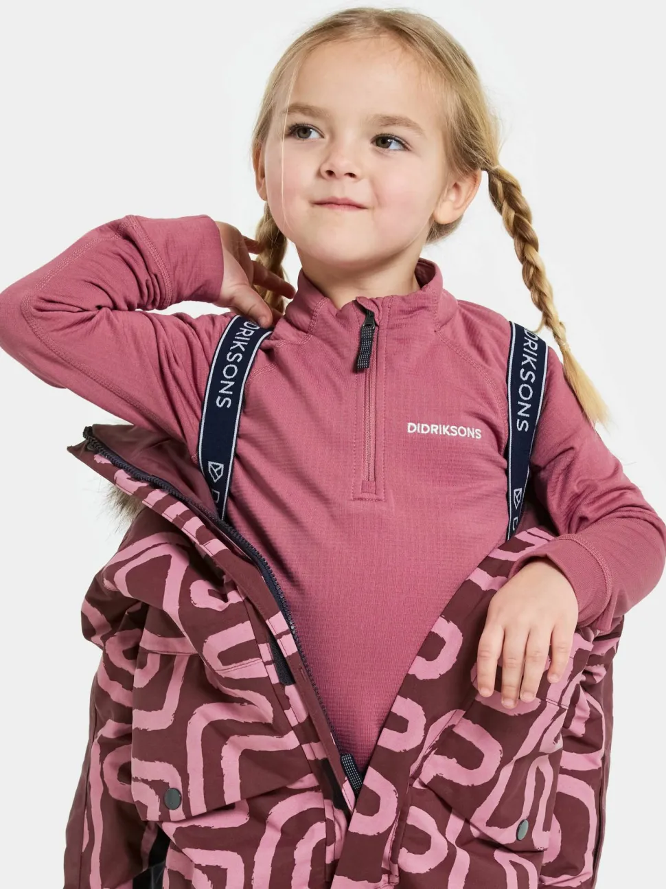 Didriksons Kids' Bjärven Printed Coverall 2 Path S Pink