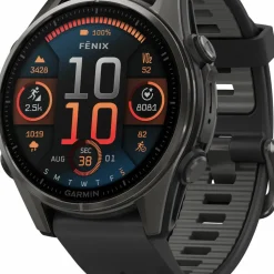 Garmin Fenix 8 Amoled 43mm, Sapphire Carbon Gray DLC Titanium - Black/Pebble Grey Silicone Strap
