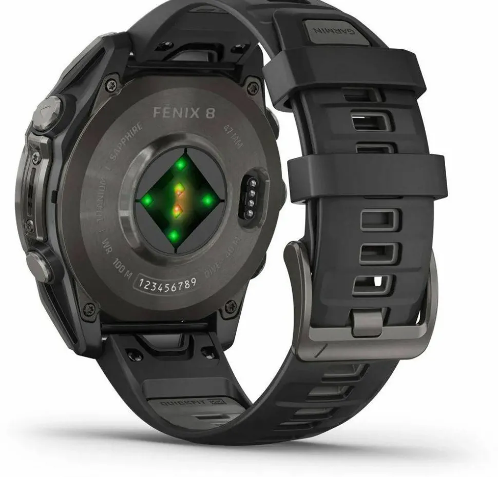 Garmin Fenix 8 Amoled 47mm, Sapphire Carbon Gray DLC Titanium - Black/Pebble Grey Silicone Strap
