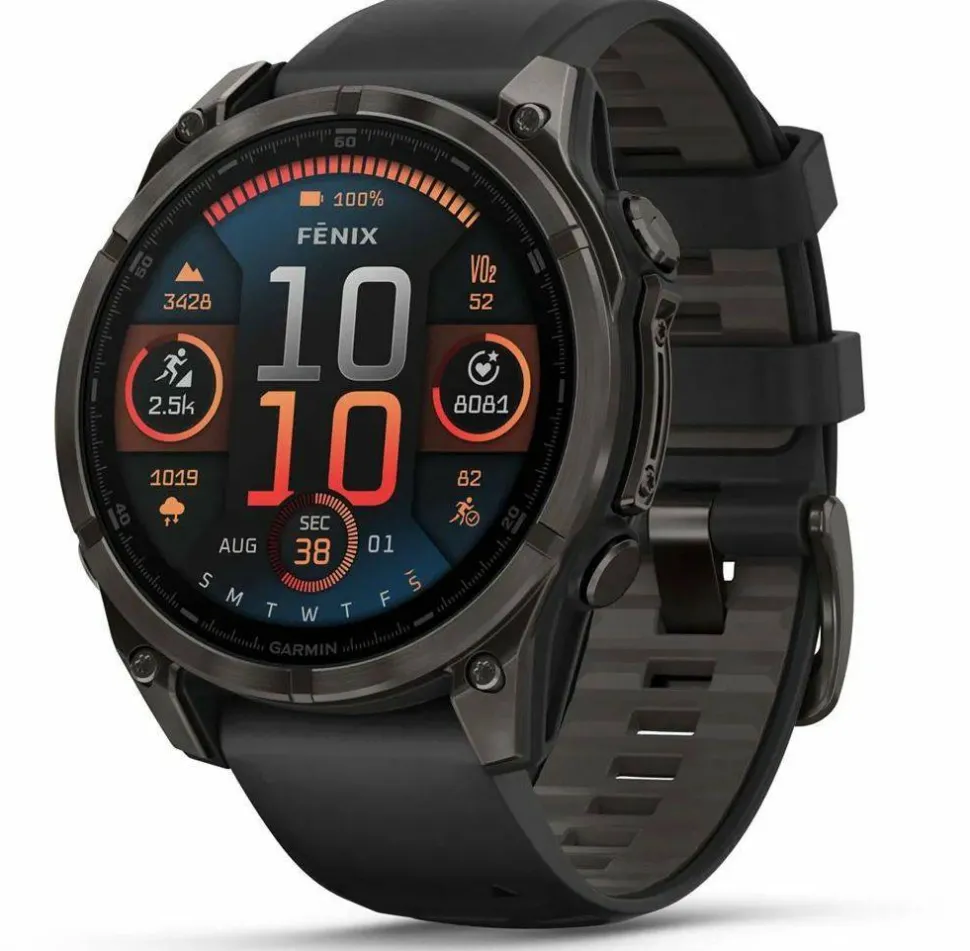 Garmin Fenix 8 Amoled 47mm, Sapphire Carbon Gray DLC Titanium - Black/Pebble Grey Silicone Strap