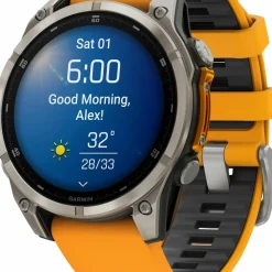 Garmin Fenix 8 Amoled 47mm, Sapphire Titanium - Spark Orange/Graphite Silicone Strap