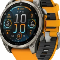 Garmin Fenix 8 Amoled 47mm, Sapphire Titanium - Spark Orange/Graphite Silicone Strap