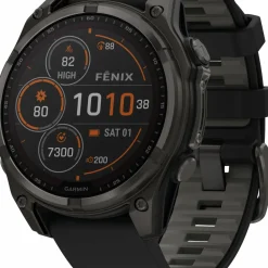 Garmin Fenix 8 Solar 51mm, Sapphire Solar Carbon Gray DLC Titanium - Black/Pebble Grey Silicone Strap