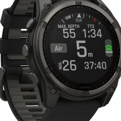 Garmin Fenix 8 Solar 51mm, Sapphire Solar Carbon Gray DLC Titanium - Black/Pebble Grey Silicone Strap