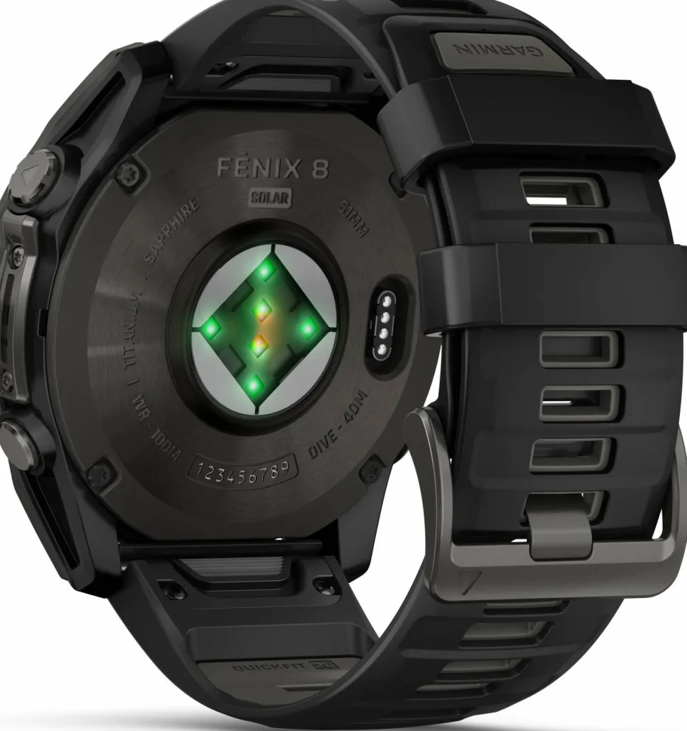 Garmin Fenix 8 Solar 51mm, Sapphire Solar Carbon Gray DLC Titanium - Black/Pebble Grey Silicone Strap