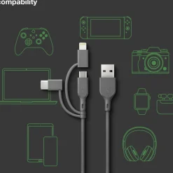GP Batterier GP Essential Cable 3-in-1 USB-A To MicroUSB +USB-C + Lightning 1m Grey