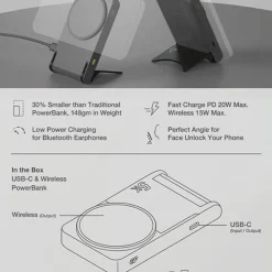 GP Batterier Magnetic Safe 2-In-1 Wireless Powerbank 5000 mAh Grey
