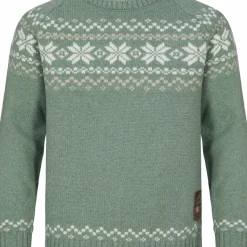 Gridarmor Kids' Snøkrystall Round Neck Ullgenser Green/White/Beige