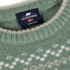 Gridarmor Kids' Snøkrystall Round Neck Ullgenser Green/White/Beige