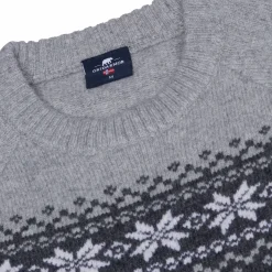 Gridarmor Men's Snøkrystall Round Neck Ullgenser Dark Grey/Light Grey/White