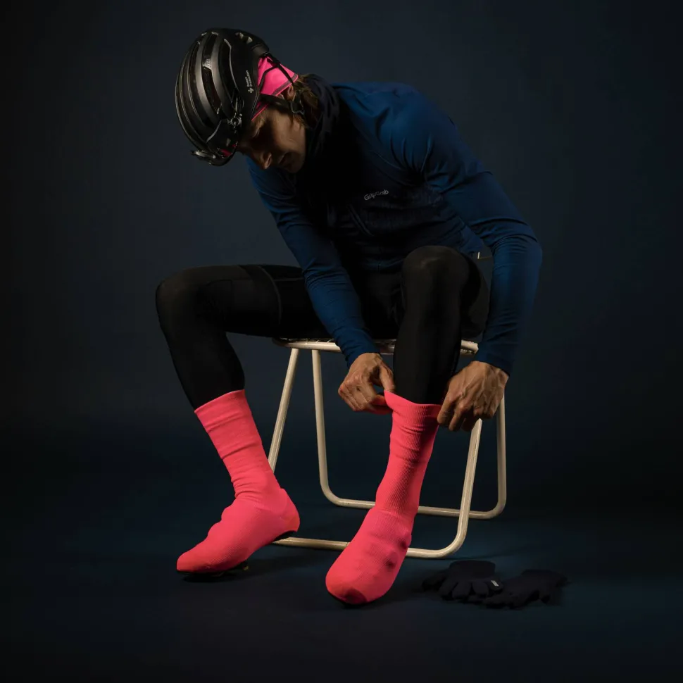 Gripgrab Flandrien Waterproof Knitted Road Shoe Covers Pink