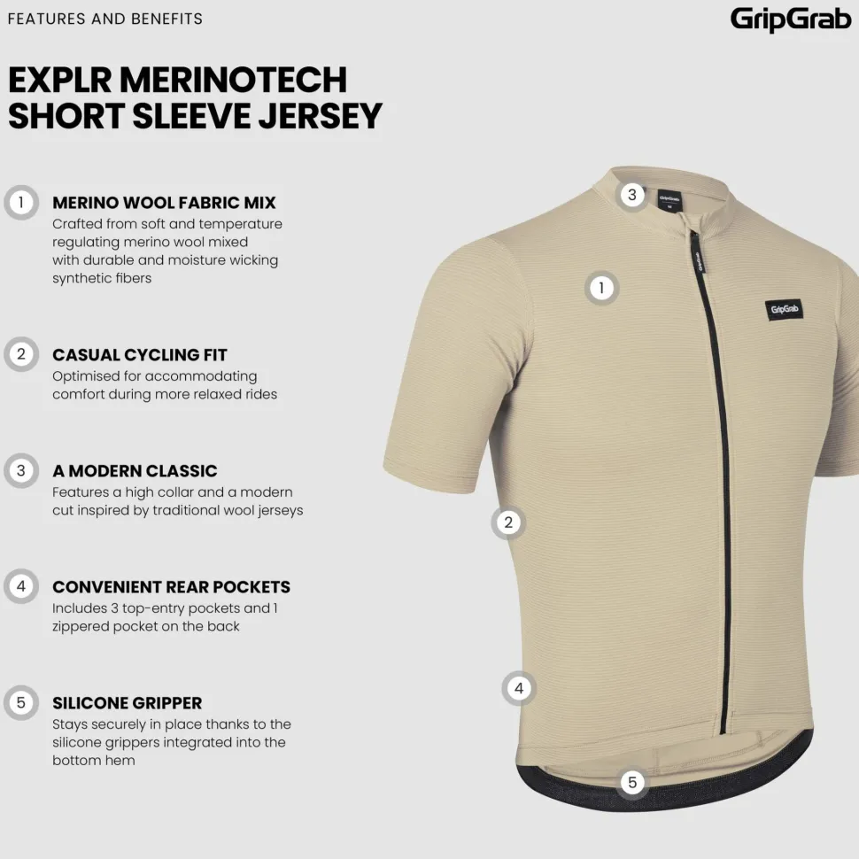 Gripgrab Men's GripGrab EXPLR Merinotech Short Sleeve Jersey Beige