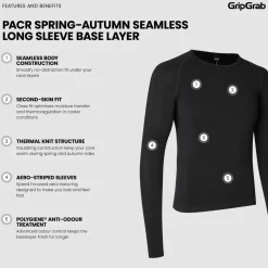 Gripgrab Unisex PACR Spring-Autumn Seamless Long Sleeve Base Layer Black