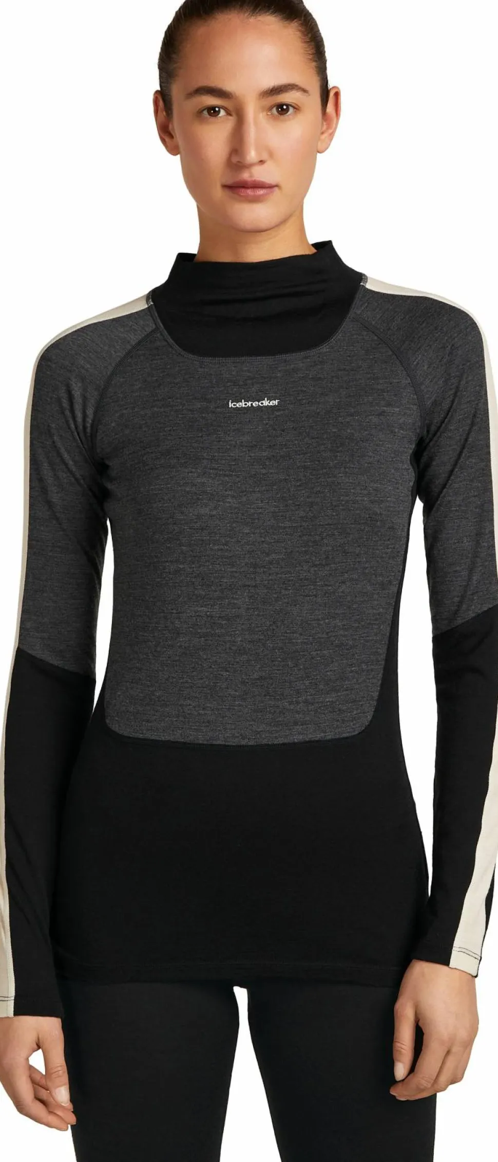 Icebreaker Women's Merino 200 Oasis+ Long Sleeve High Neck Black/Jet Hthr/Undyed
