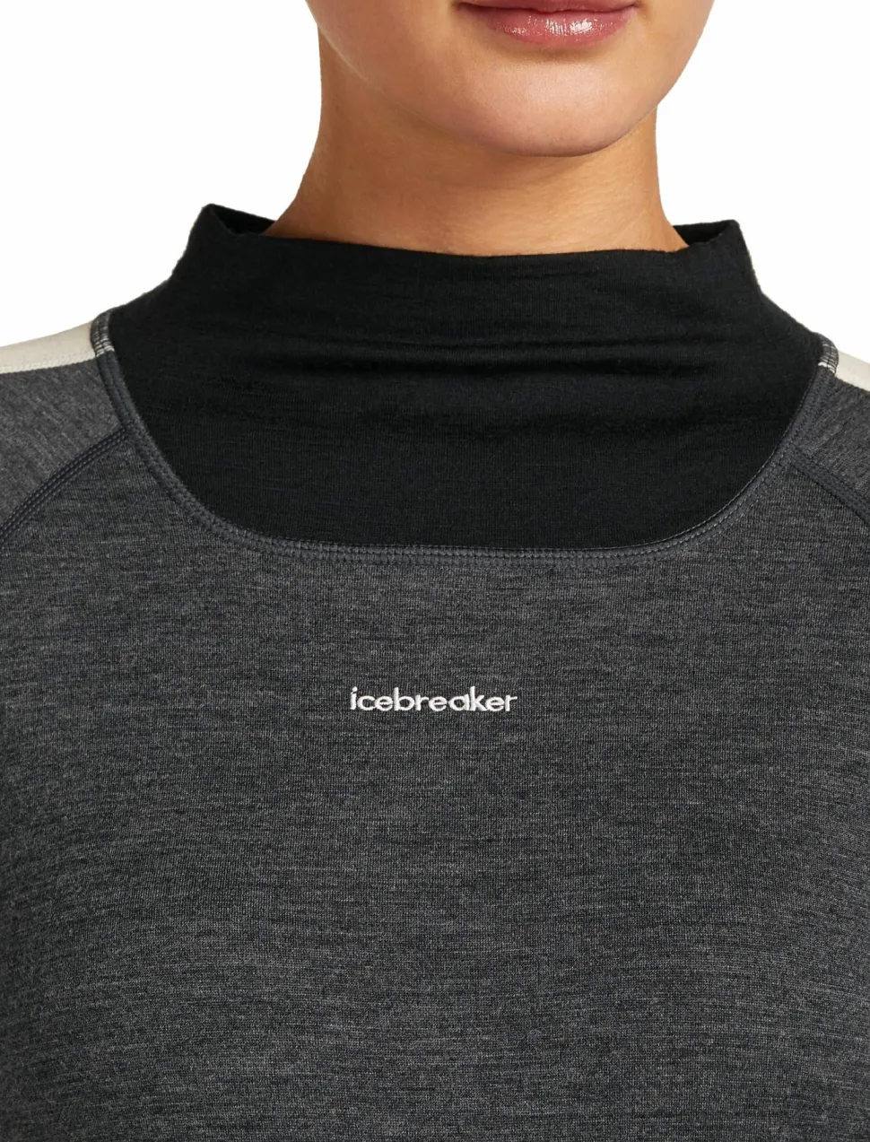 Icebreaker Women's Merino 200 Oasis+ Long Sleeve High Neck Black/Jet Hthr/Undyed