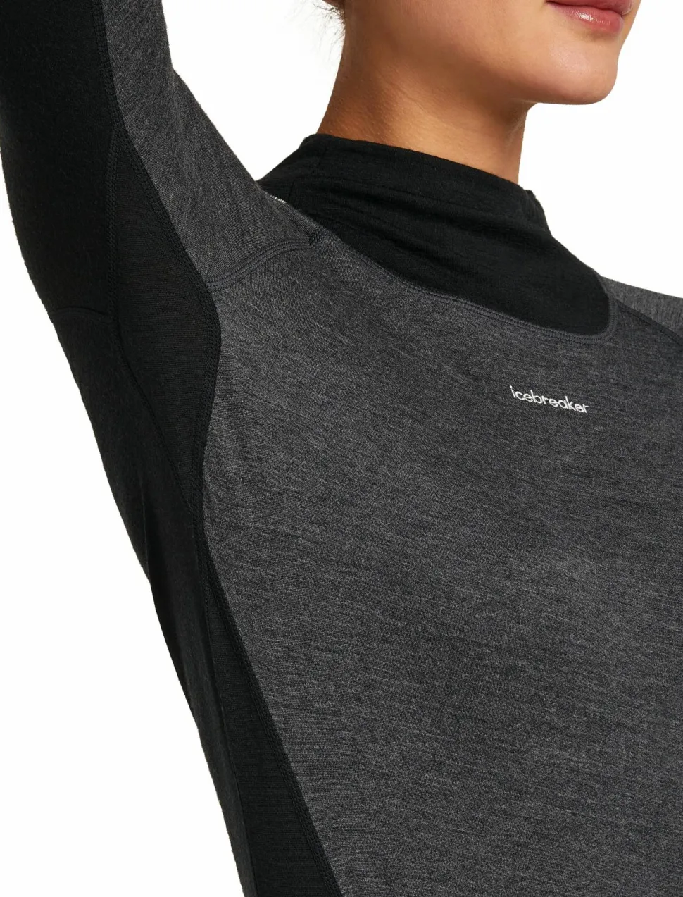 Icebreaker Women's Merino 200 Oasis+ Long Sleeve High Neck Black/Jet Hthr/Undyed