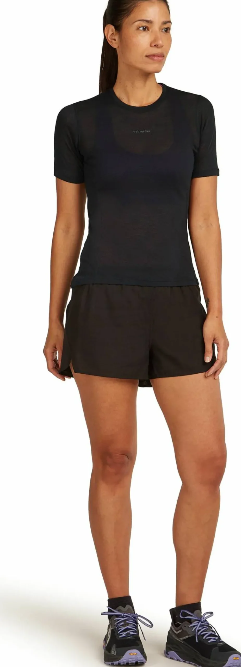 Icebreaker Women's Merino 75 Cool-Lite Featherlight Shortsleeve Crewe Black