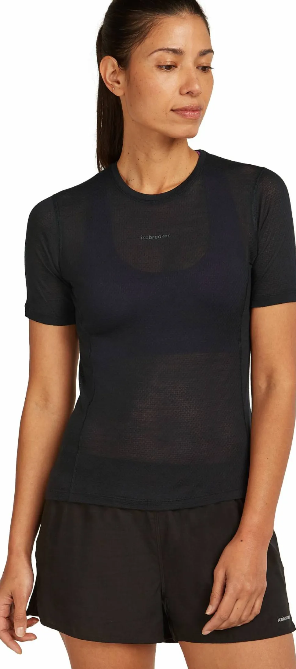 Icebreaker Women's Merino 75 Cool-Lite Featherlight Shortsleeve Crewe Black