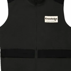 Knowledge Cotton Apparel Men's Teddy Fleece Hood Vest With Rib Stop In Contrast Color Black Jet