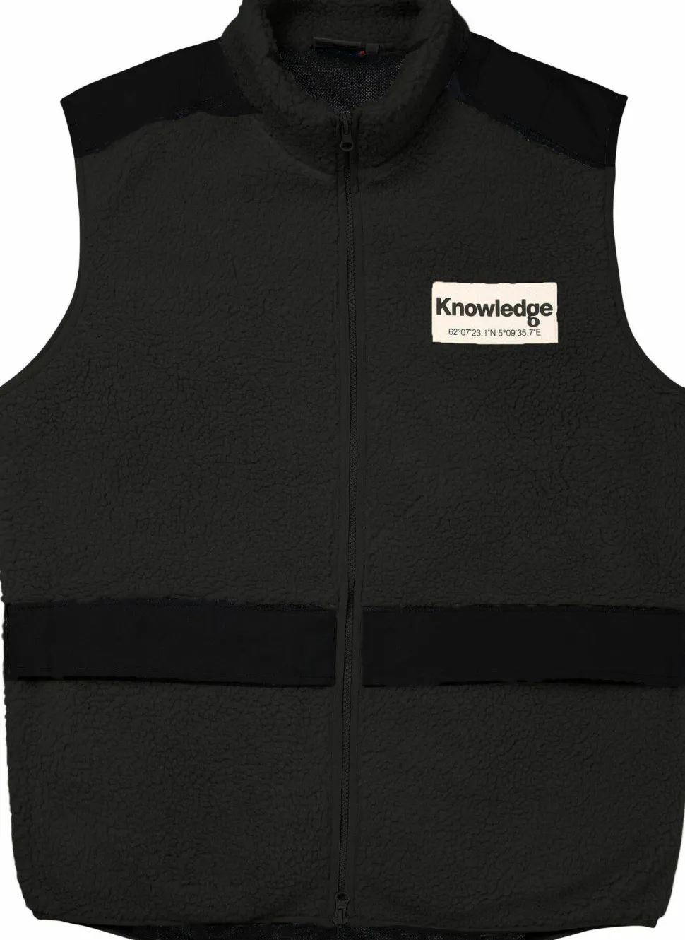 Knowledge Cotton Apparel Men's Teddy Fleece Hood Vest With Rib Stop In Contrast Color Black Jet