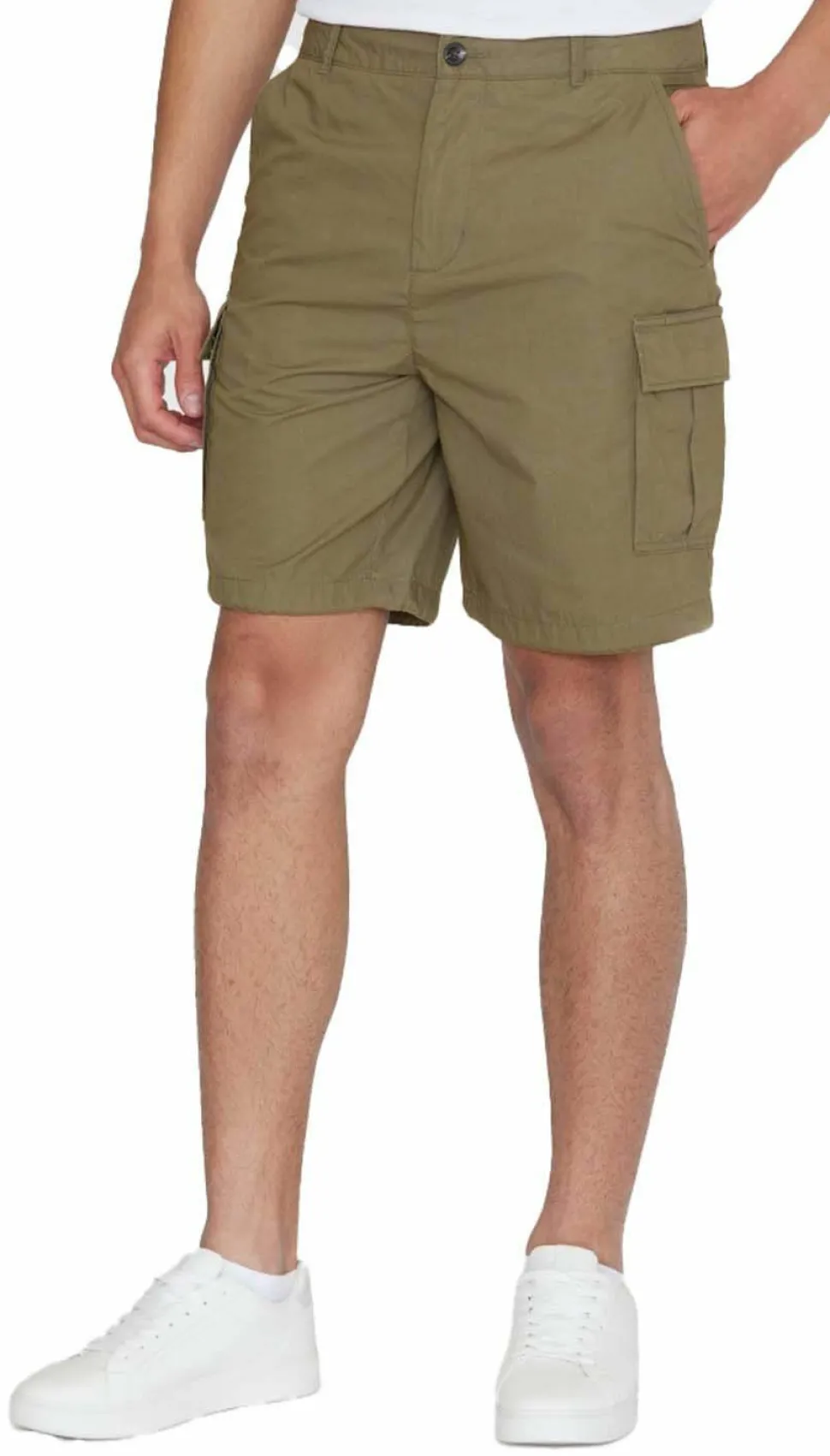 Knowledge Cotton Apparel Men's Fig Loose Cargo Poplin Shorts Burned Olive