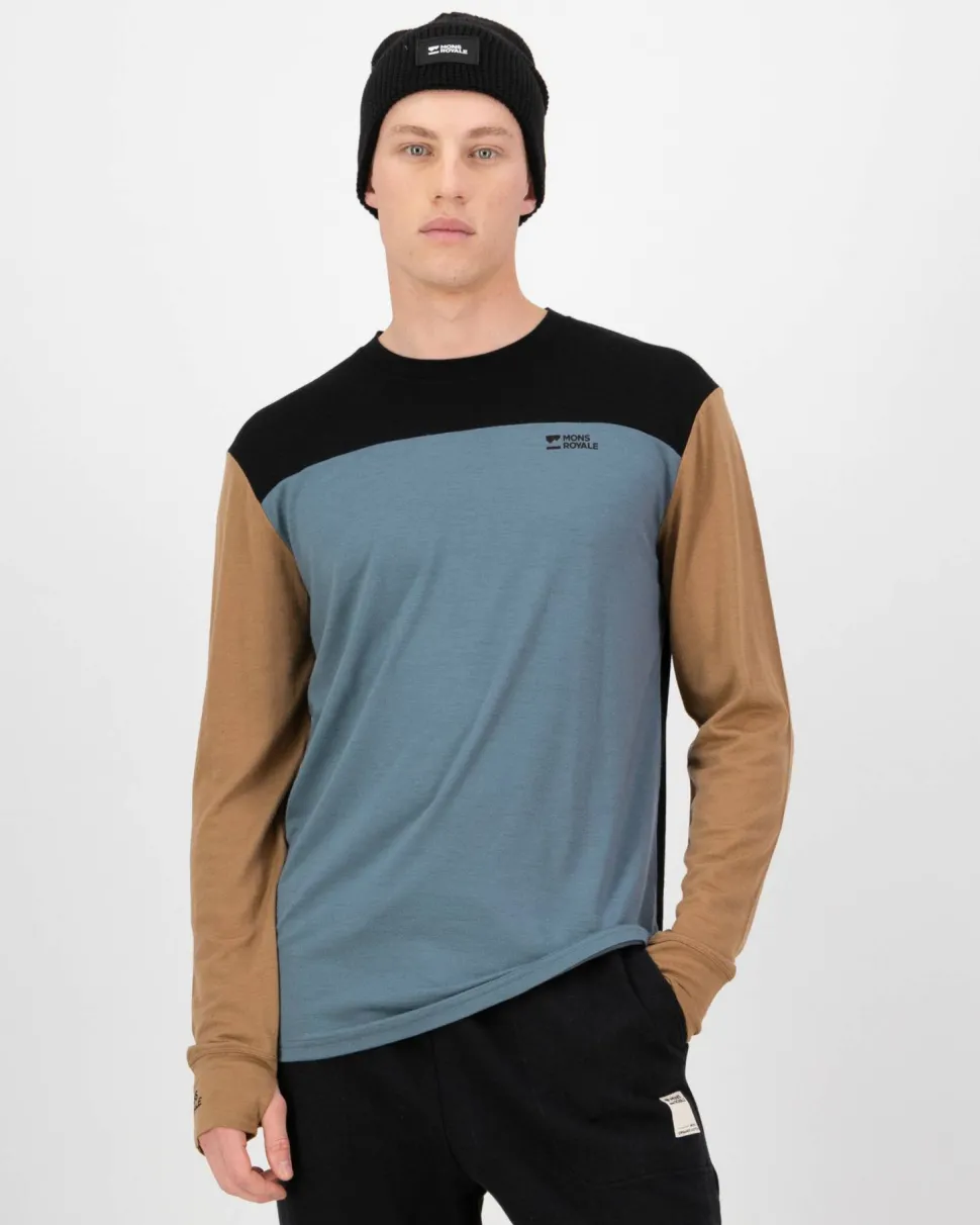 Mons Royale Men's Yotei Merino Long Sleeve Goblin Blue/Toffee/Black