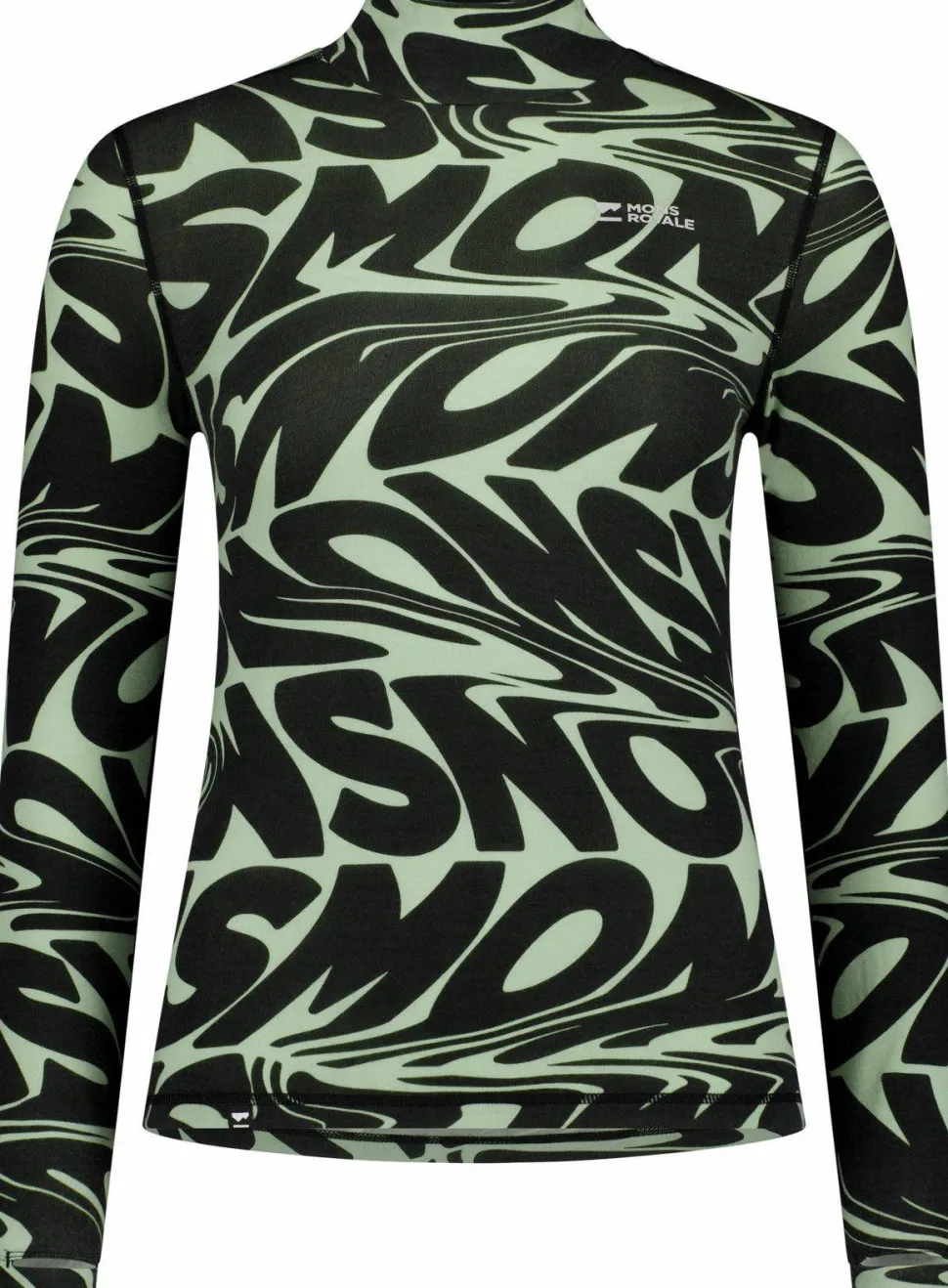 Mons Royale Women's Cascade Merino Base Layer Mock Neck Long Sleeve Signal Lost Matcha